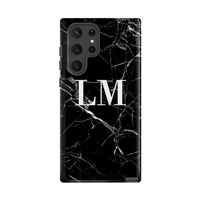 Personalised Black Marble Initials Samsung Galaxy S26 Case