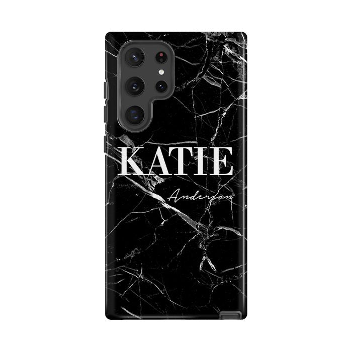 Personalised Black Marble Name Samsung Galaxy S26 Case