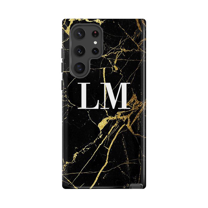 Personalised Black x Gold Marble Initials Samsung Galaxy S26 Case