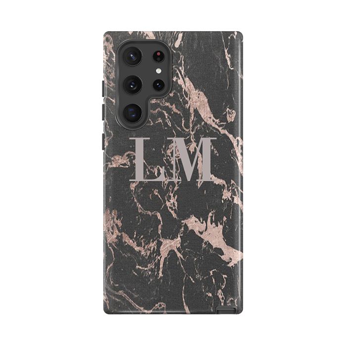 Personalised Black x Pink Marble Initials Samsung Galaxy S26 Case