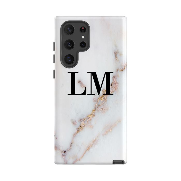 Personalised Gold Stained Marble Initials Samsung Galaxy S26 Case