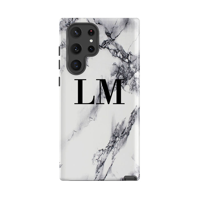 Personalised White x Black Marble Initials Samsung Galaxy S26 Case