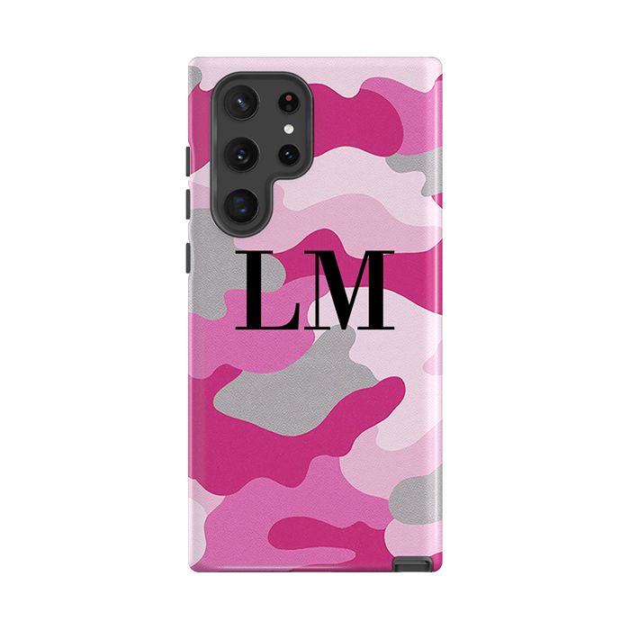 Personalised Pink Camouflage Initials Samsung Galaxy S26 Case