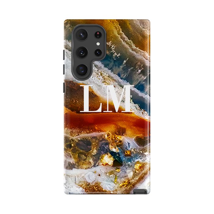 Personalised Colored Stone Marble Initials Samsung Galaxy S26 Case