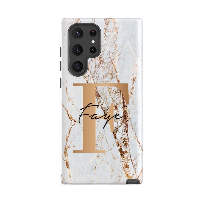 Personalised Cracked Marble Bronze Initials Samsung Galaxy S26 Case