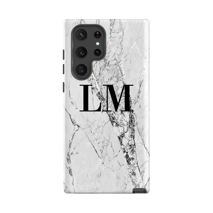 Personalised Cracked White Marble Initials Samsung Galaxy S26 Case