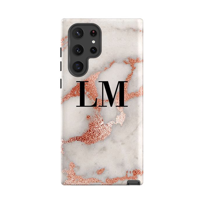Personalised Grey x Rose Gold Marble Initials Samsung Galaxy S26 Case