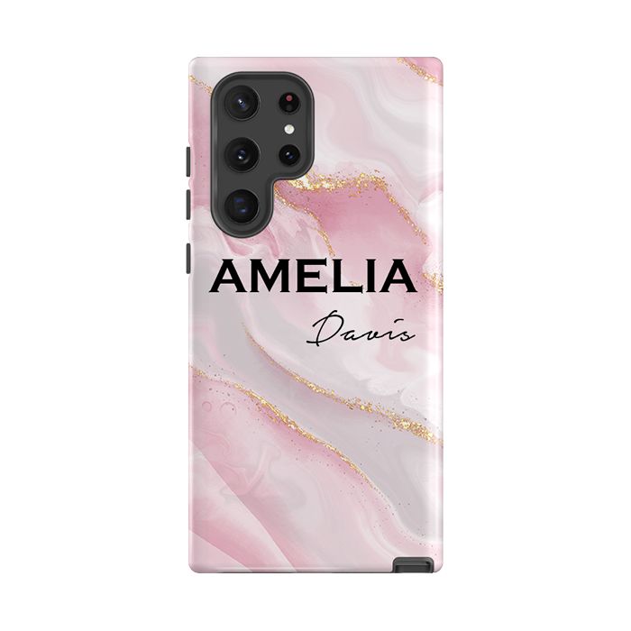 Personalised Luxe Pink Marble Name Samsung Galaxy S26 Case