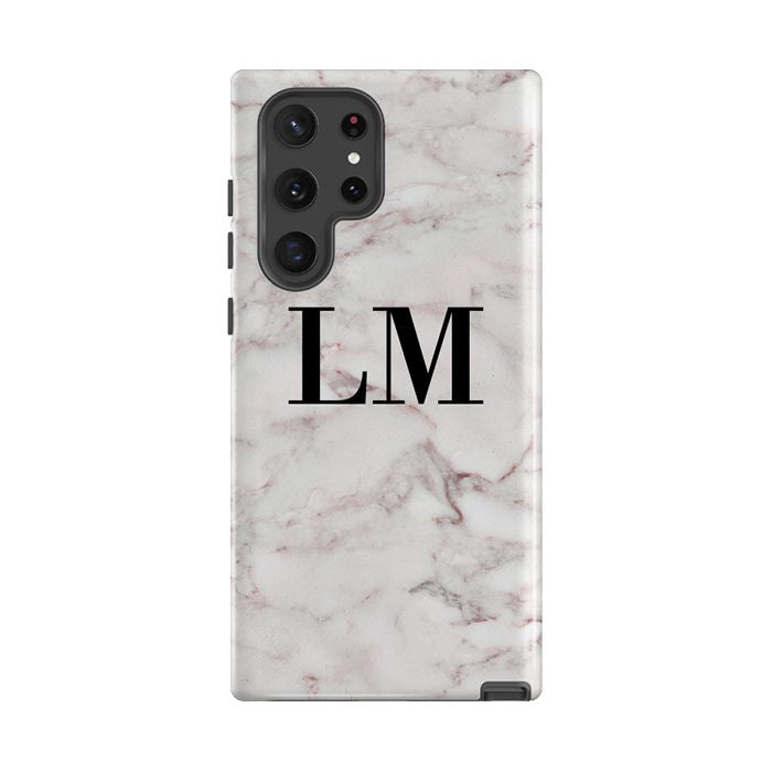 Personalised White Napoli Marble Initials Samsung Galaxy S26 Case