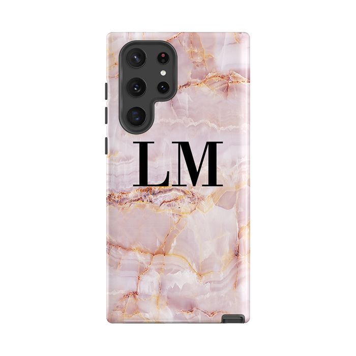 Personalised Natural Pink Marble Initials Samsung Galaxy S26 Case