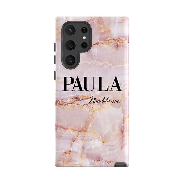 Personalised Natural Pink Marble Name Samsung Galaxy S26 Case