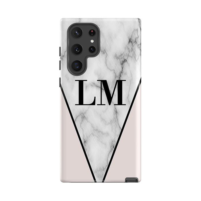 Personalised Pink x Grey Marble Initials Samsung Galaxy S26 Case