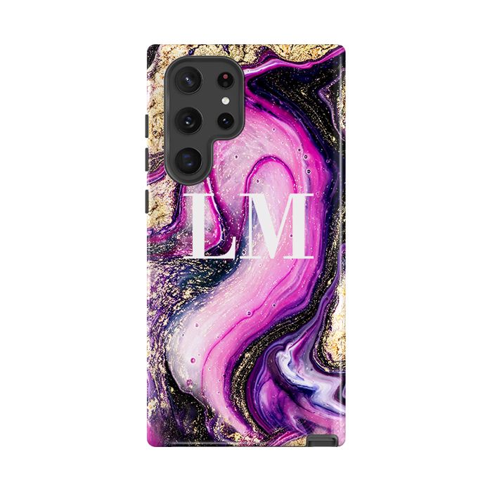 Personalised Purple Swirl Marble Initials Samsung Galaxy S26 Case