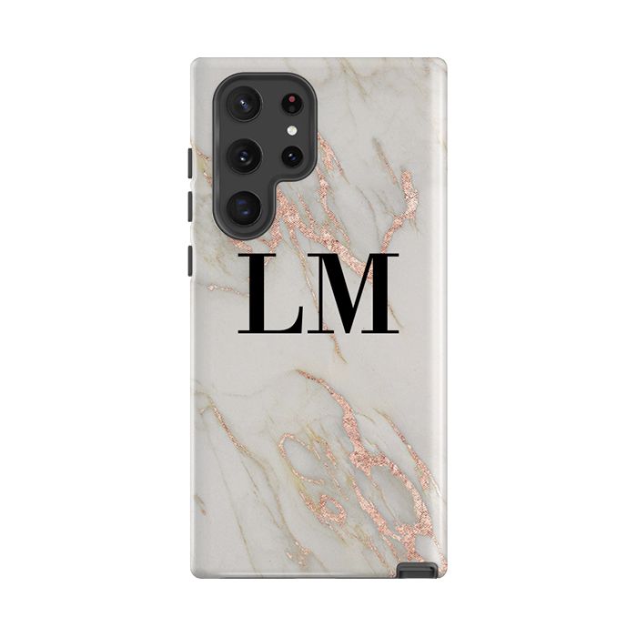 Personalised Rose Gold Marble Initials Samsung Galaxy S26 Case
