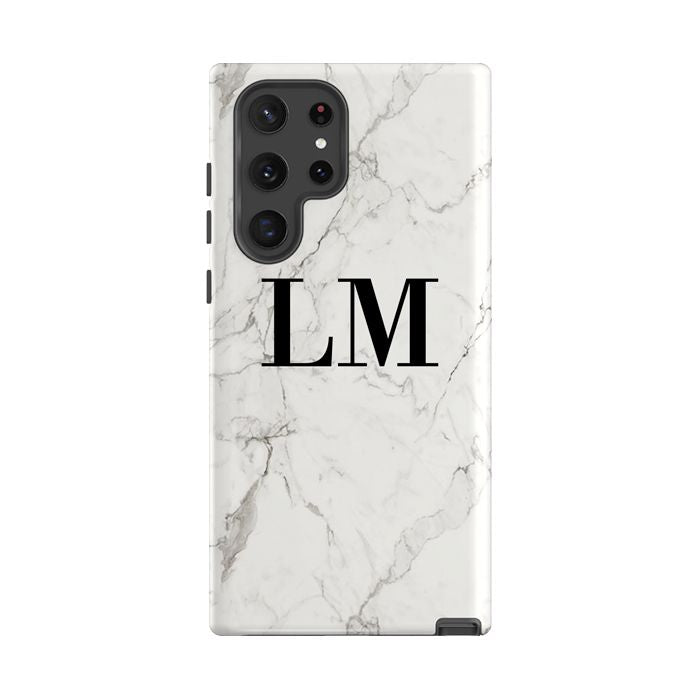 Personalised White Calacatta Marble Initials Samsung Galaxy S26 Case