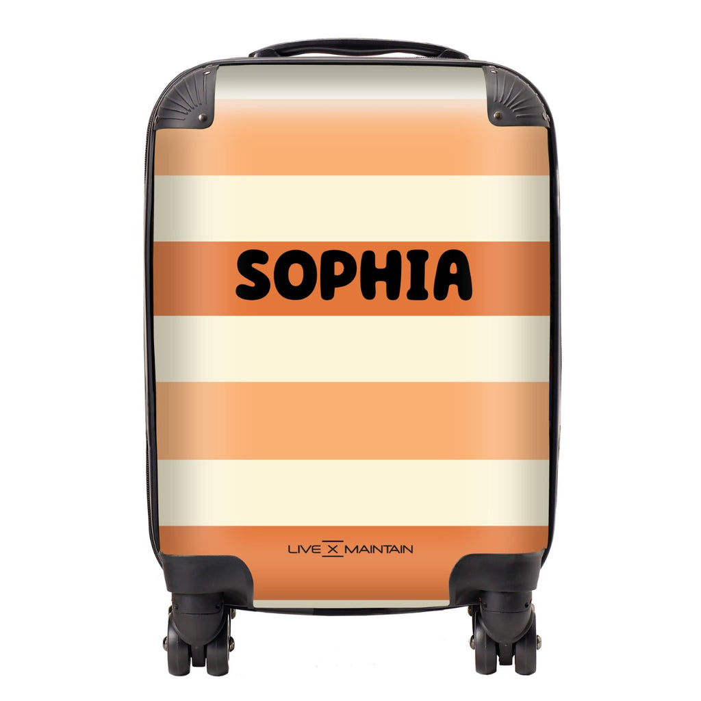 Personalised HOORAY Orange Stripes Name Kids Suitcase LIVE x MAINTAIN