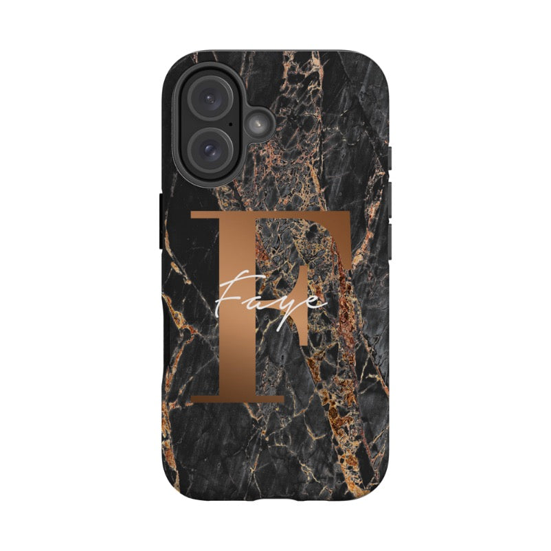 Personalised Slate Marble Bronze Initial iPhone 16 Case