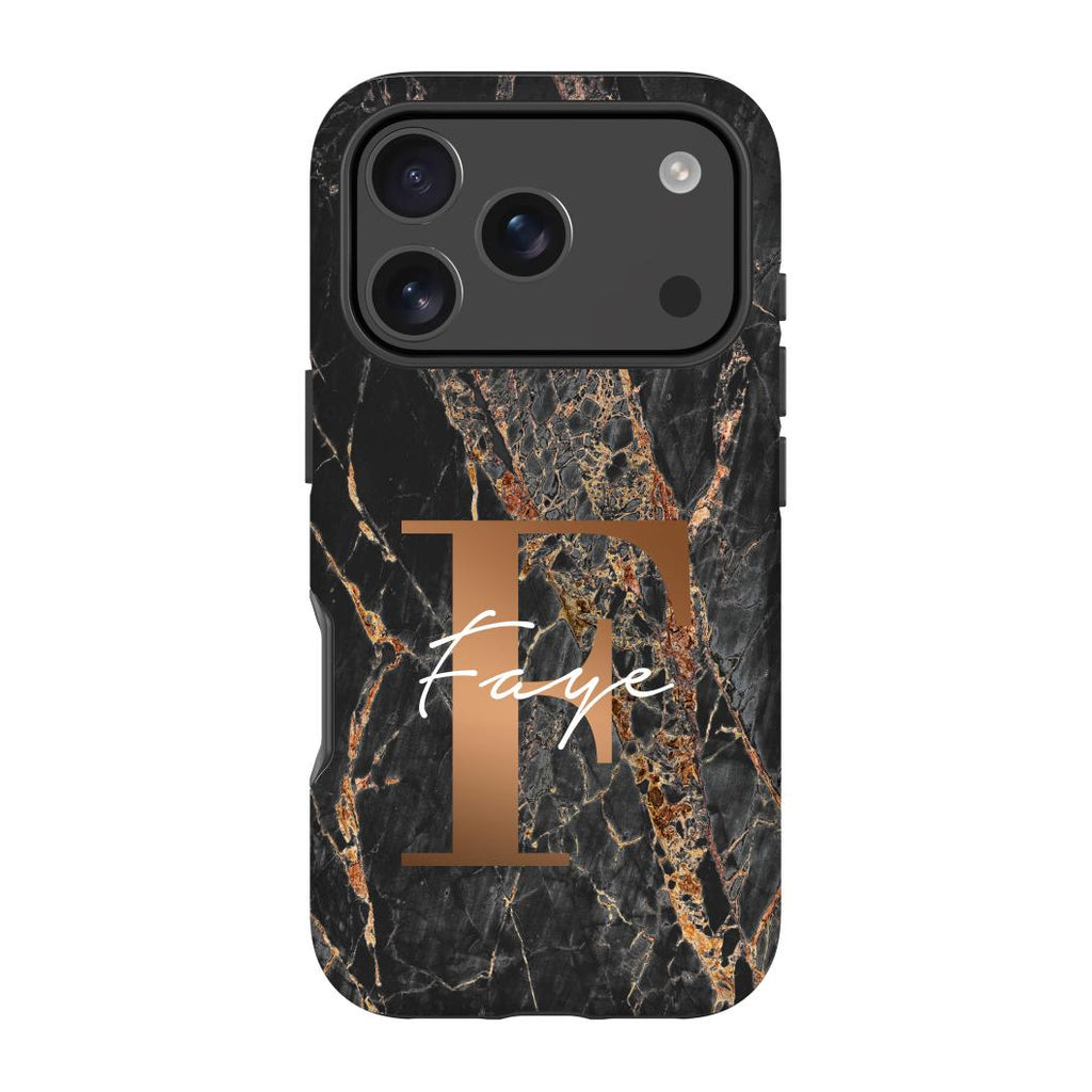 Personalised Slate Marble Bronze Initial iPhone 17 Pro Case