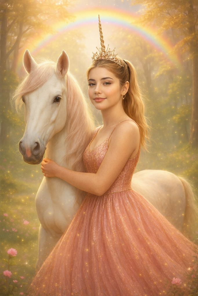 Personalised Unicorn Crown Princess Portrait Mounted Canvas Print