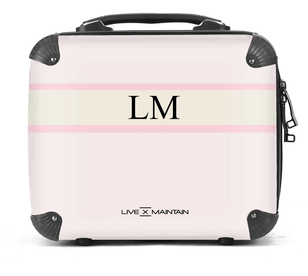 Personalised Almond Pink Stripe initials Suitcase