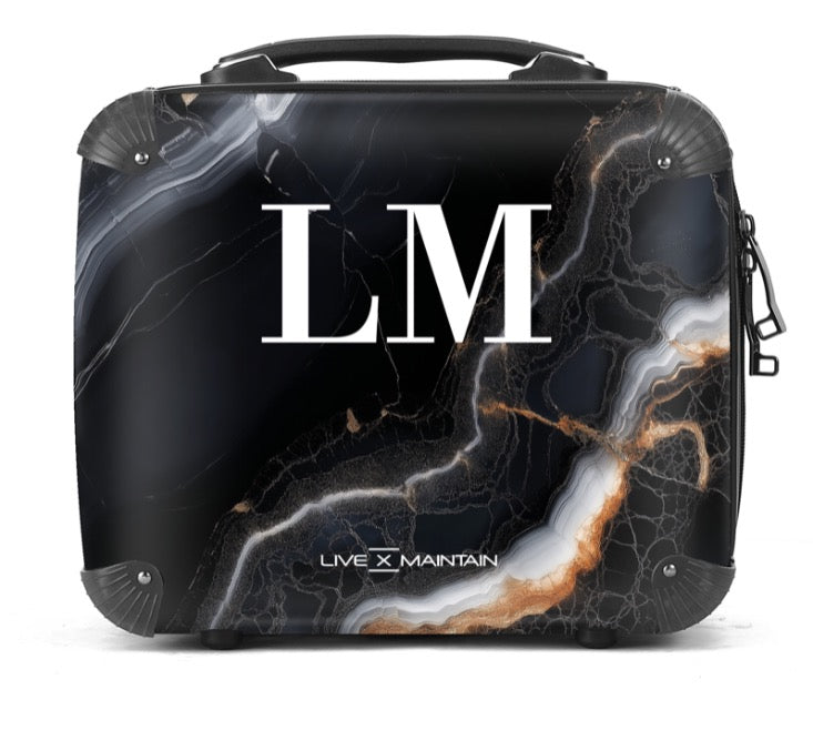 Personalised Black Cream Marble Initials Suitcase
