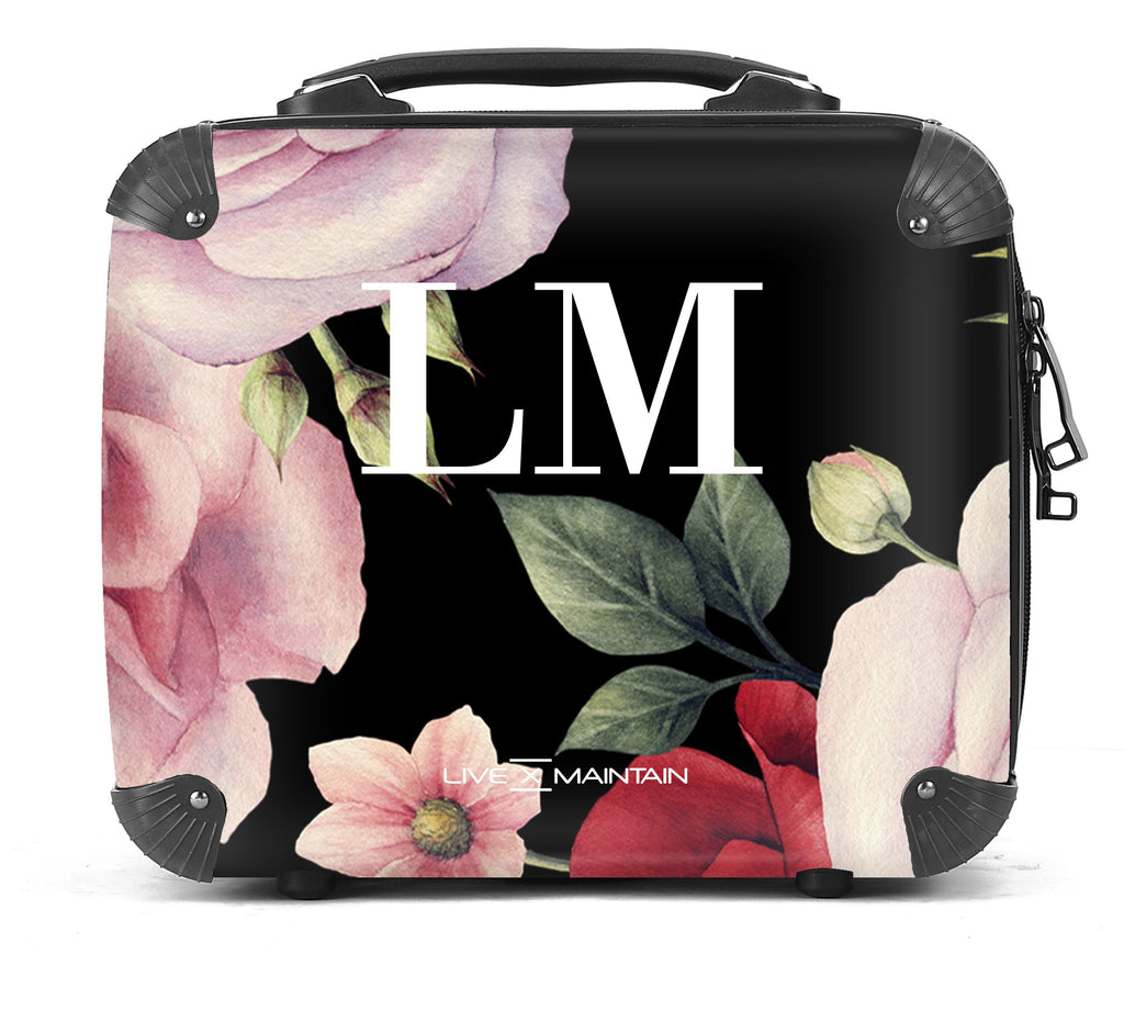 Personalised Black Floral Blossom Initials Suitcase