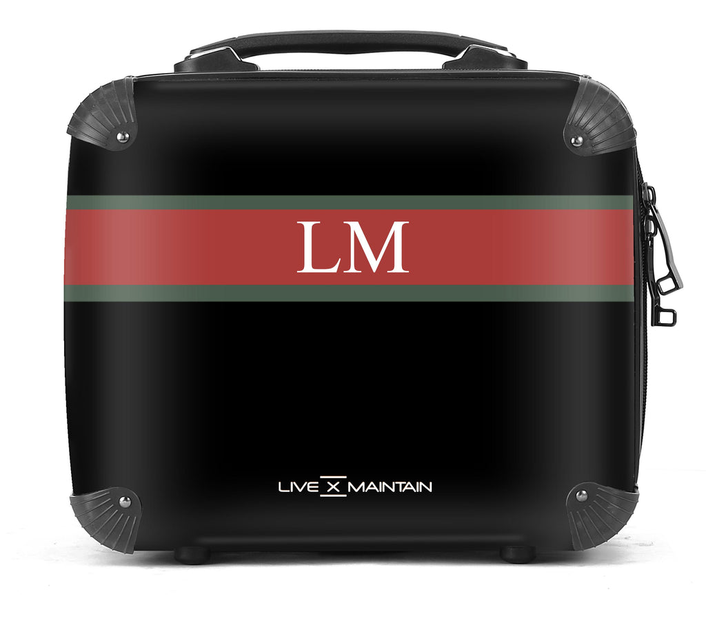 Personalised Black, Green & Red Stripe Initials Suitcase
