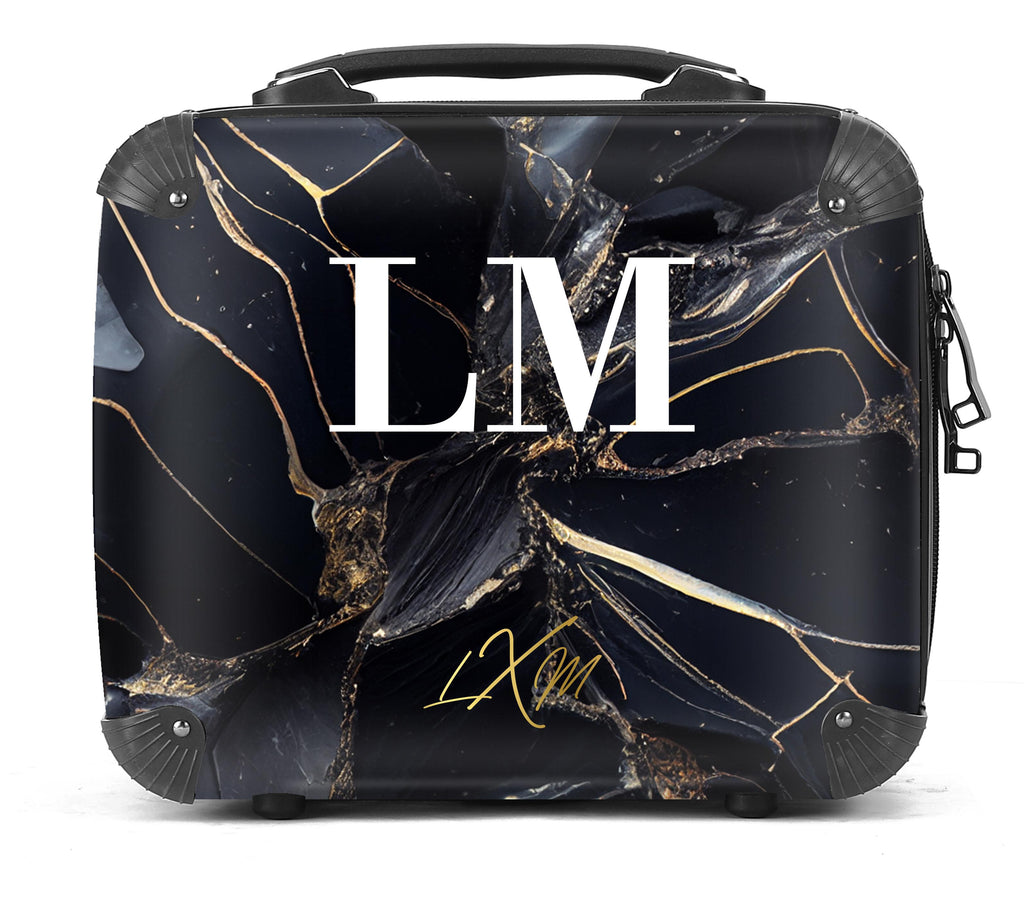 Limited Edition Personalised Black Ice Marble Initials Suitcase