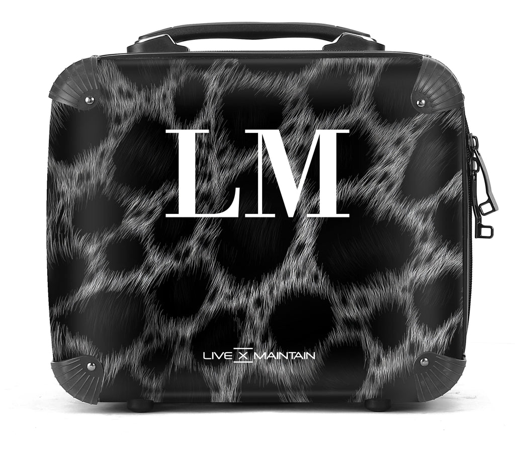 Personalised Black Leopard Print initials Suitcase
