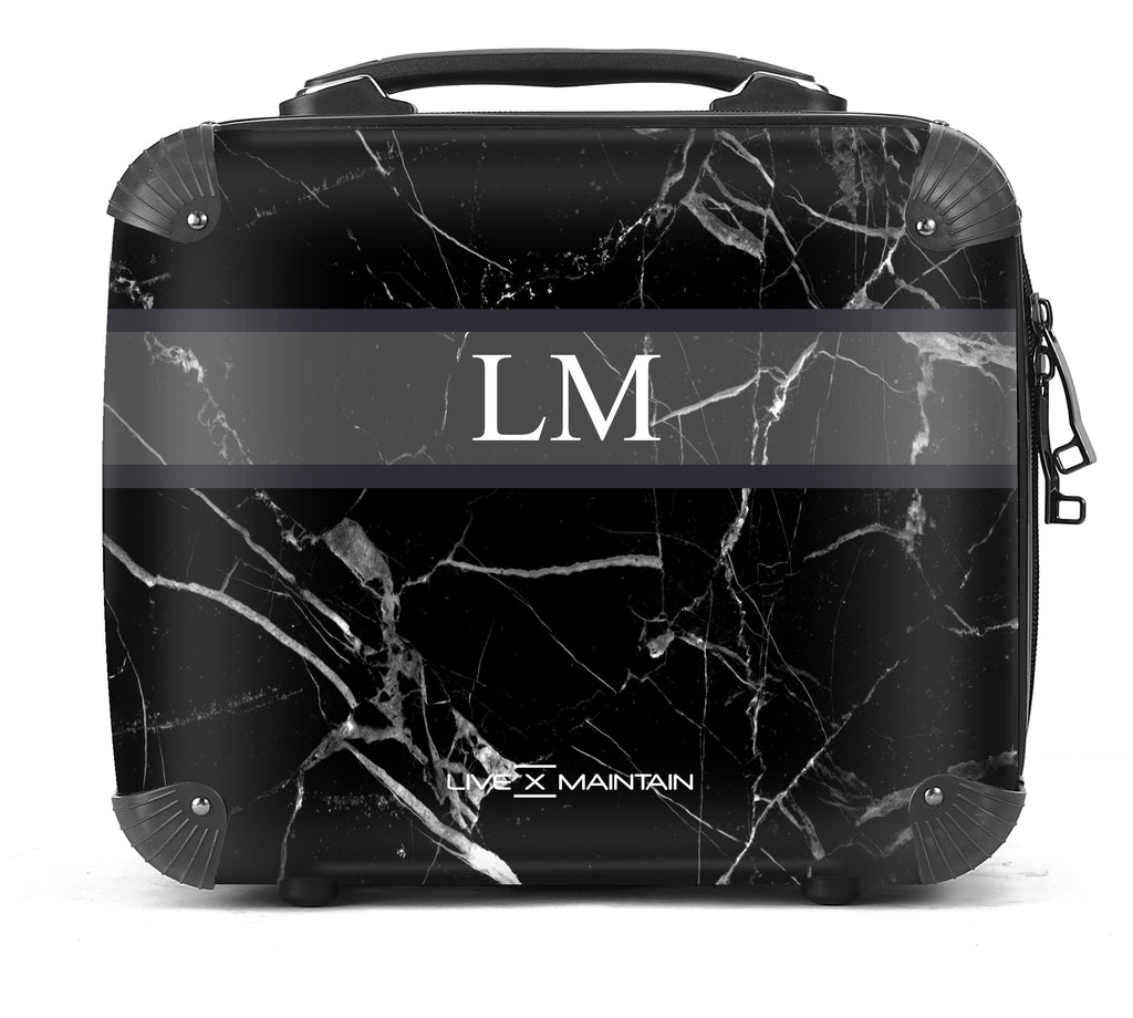 Personalised Black Marble Stripe Initials Suitcase