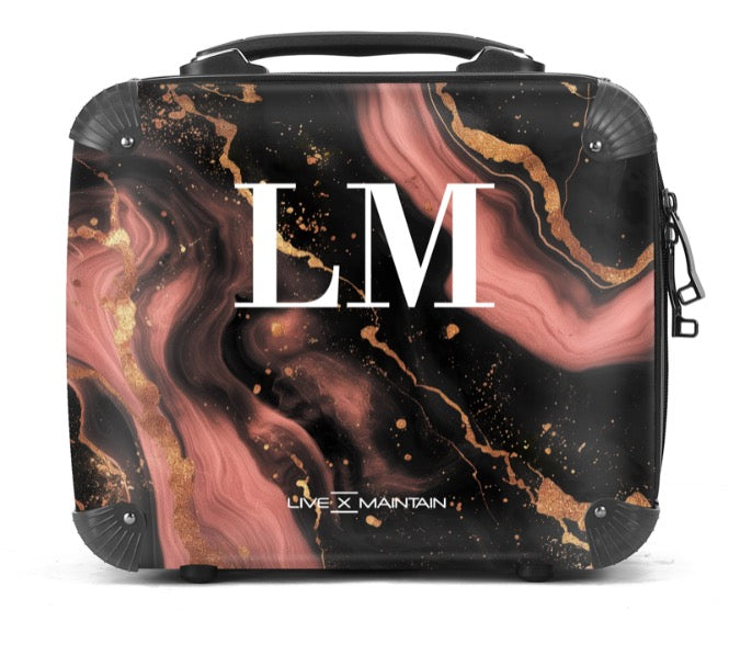 Personalised Black Rose Gold Marble Initials Suitcase