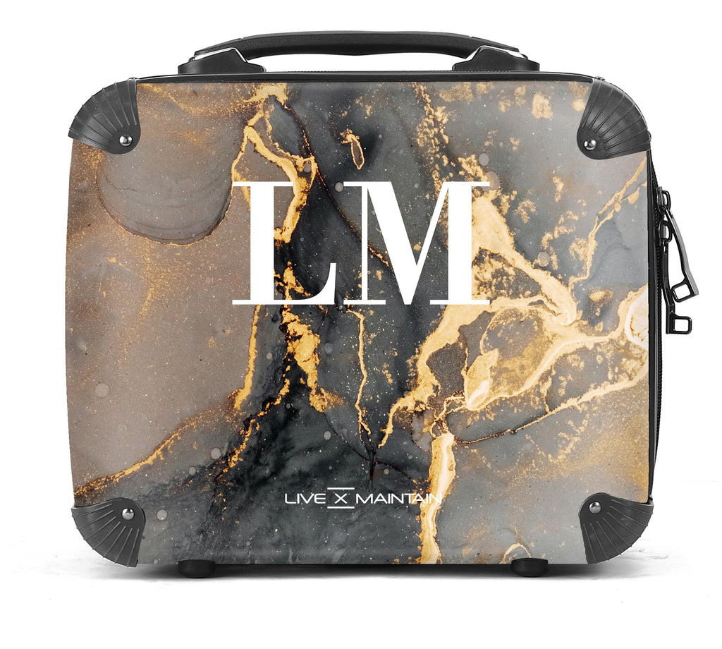 Personalised Black and Gold Ink Marble Initials Suitcase