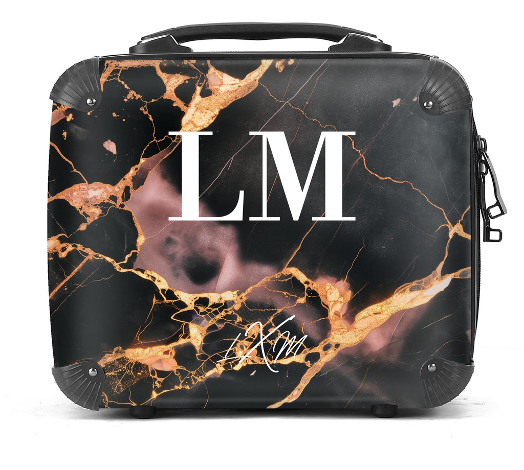Limited Edition Personalised Black x Pink Gold Marble Initials Suitcase
