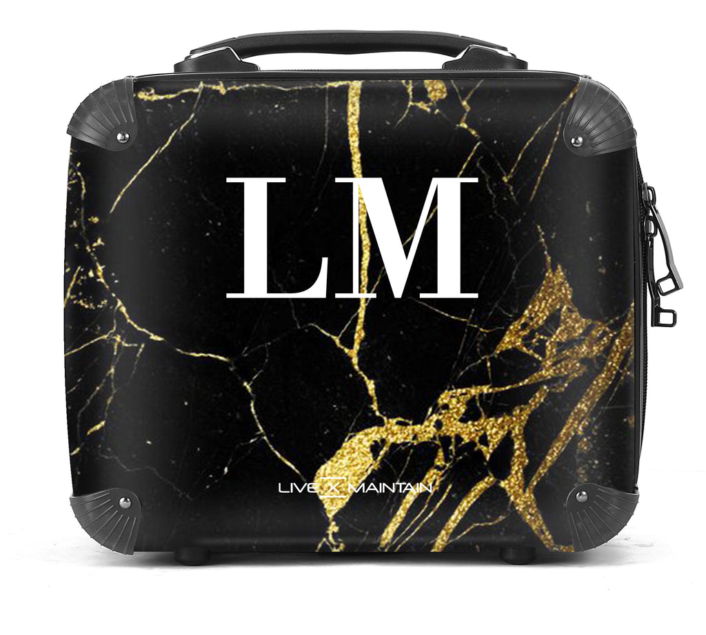 Personalised Black x Gold Marble Initials Suitcase