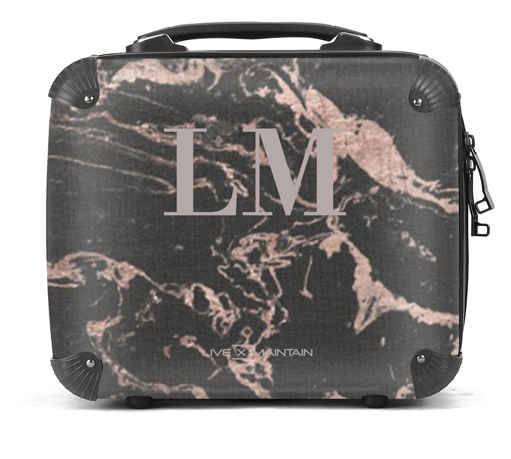 Personalised Black x Pink Marble Initials Suitcase