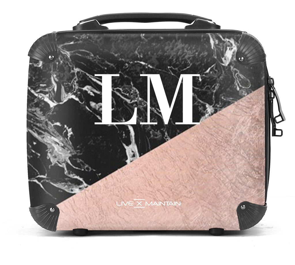 Personalised Black x Rose Gold Marble Initials Suitcase