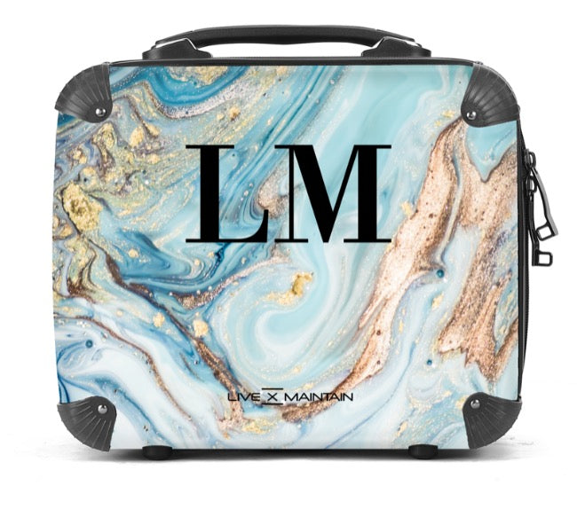 Personalised Blue Emerald Marble Initials Suitcase