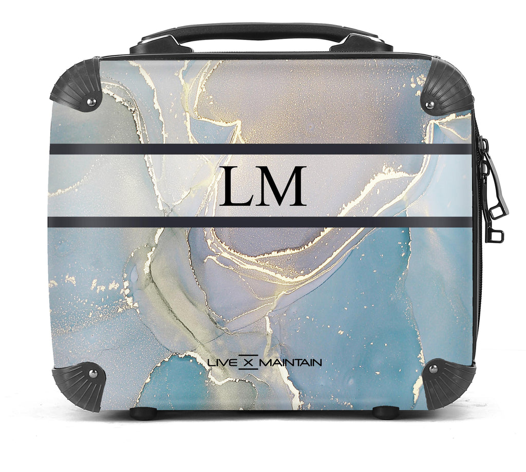 Personalised Blue Ink Marble Stripe Initials Suitcase