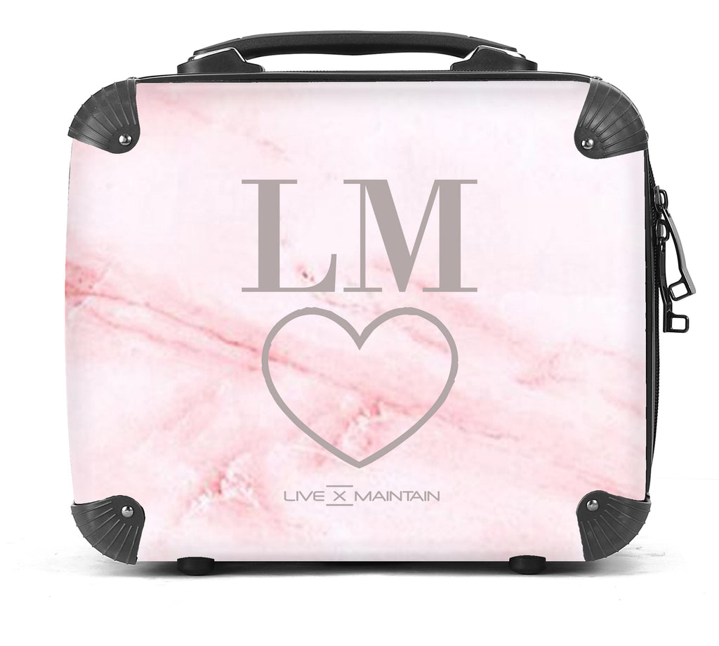 Personalised Cotton Candy Heart Marble Initials Suitcase