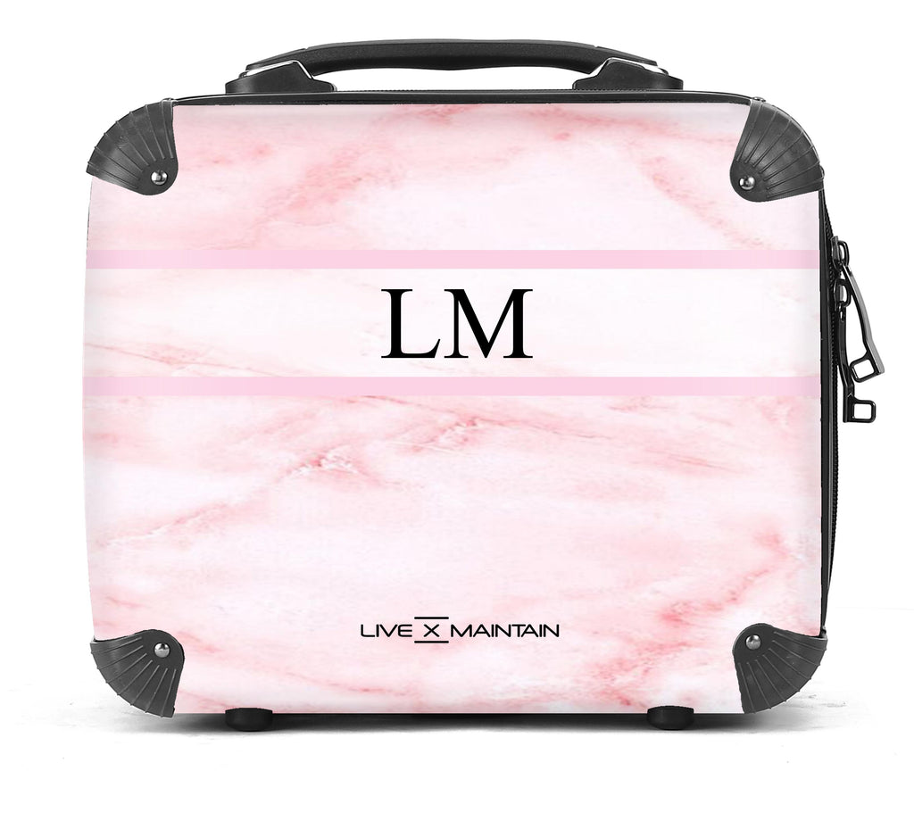 Personalised Cotton Candy Pink Marble Stripe Initials Suitcase