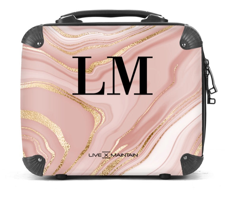 Personalised Liquid Pink Marble Initials Suitcase
