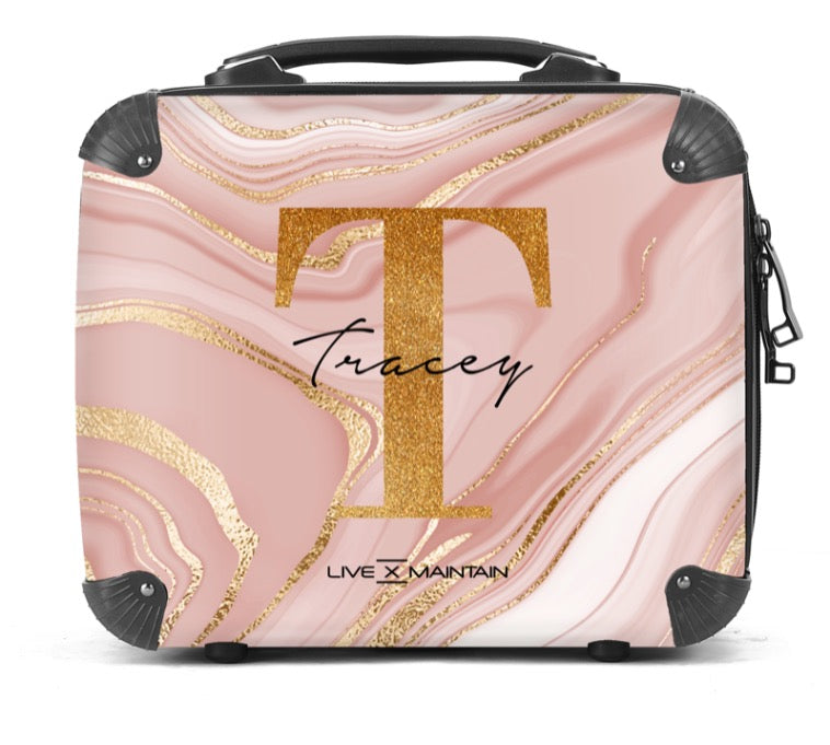 Personalised Liquid Pink Marble Initial Suitcase