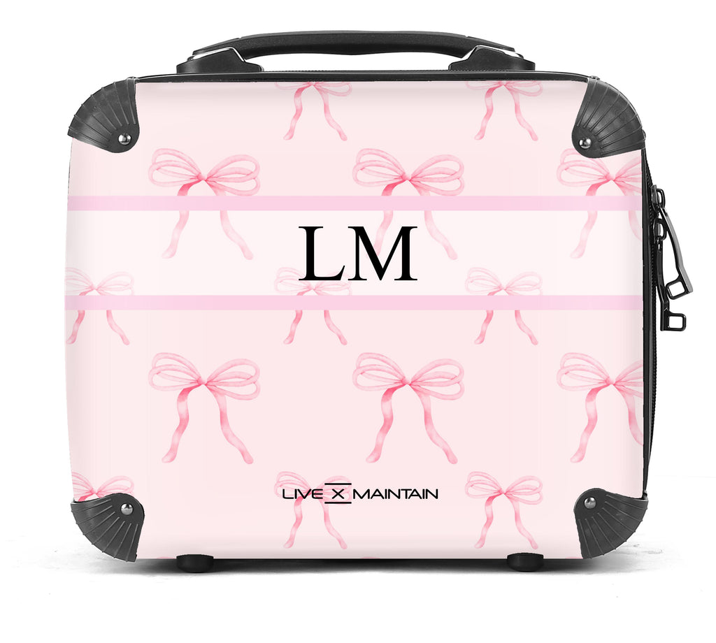 Personalised Pink Bows Stripe initials Suitcase