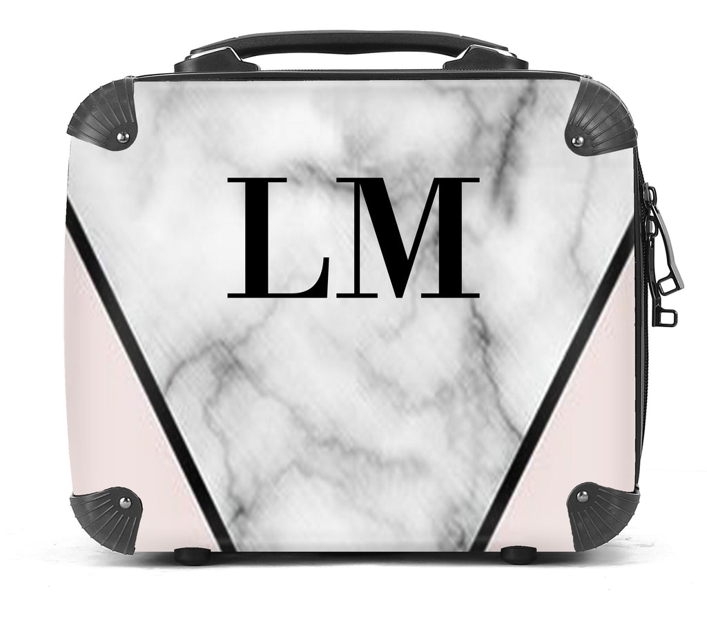 Personalised Pink x Grey Marble Contrast Initials Suitcase