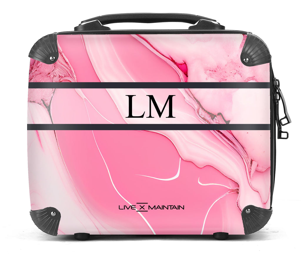 Personalised Pink Ice Marble Stripe Initials Suitcase