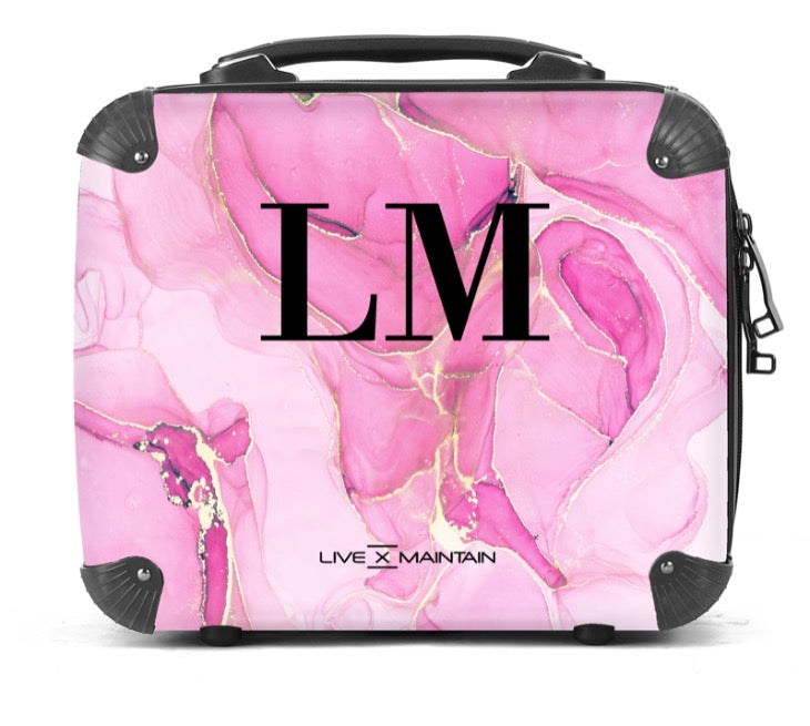 Personalised Pink Ink Marble Initials Suitcase