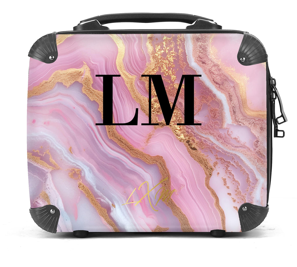 Limited Edition Personalised Pink Magenta Marble Initials Suitcase