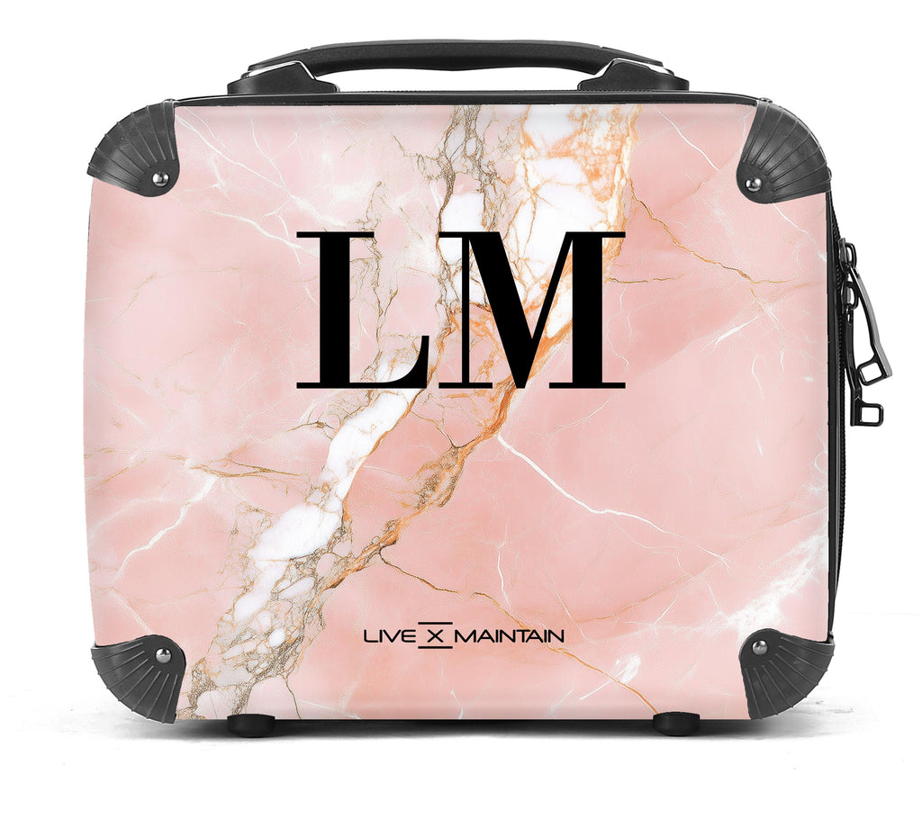Personalised Pink Mousse Marble Initials Suitcase