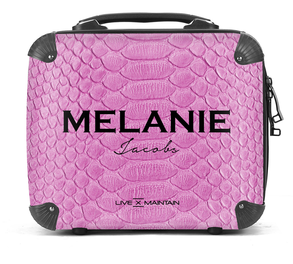 Personalised Pink Snake Skin Name Suitcase