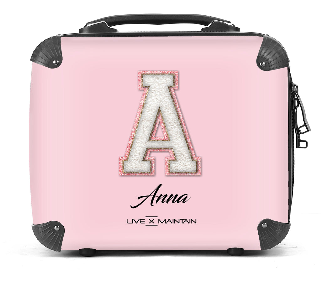 Personalised Pink Varsity Initials Suitcase